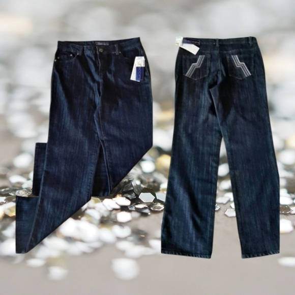 Baccini dark wash denim Blue boot cut trousers. Sz 8 trousers  relaxed fit NWT - Picture 1 of 7